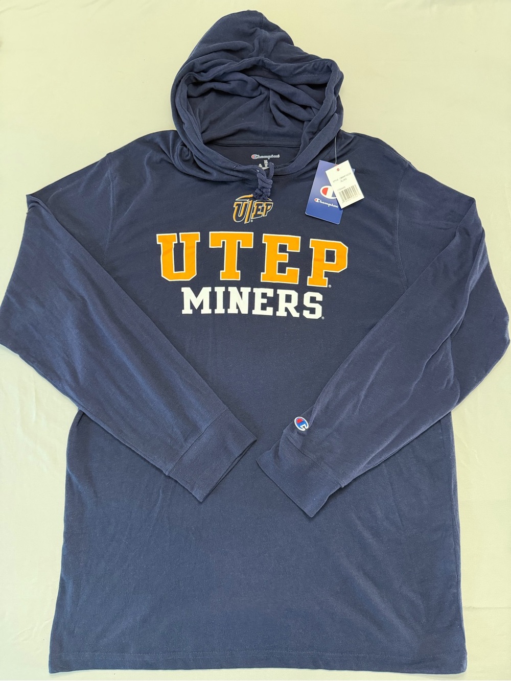 Champion UTEP Miners Navy Blue Hoodie with Orange Lettering